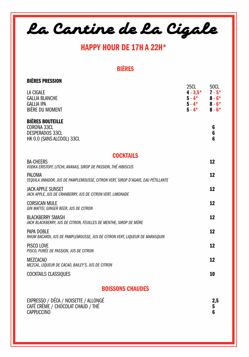 La Cantine de la Cigale Photo Menu 2