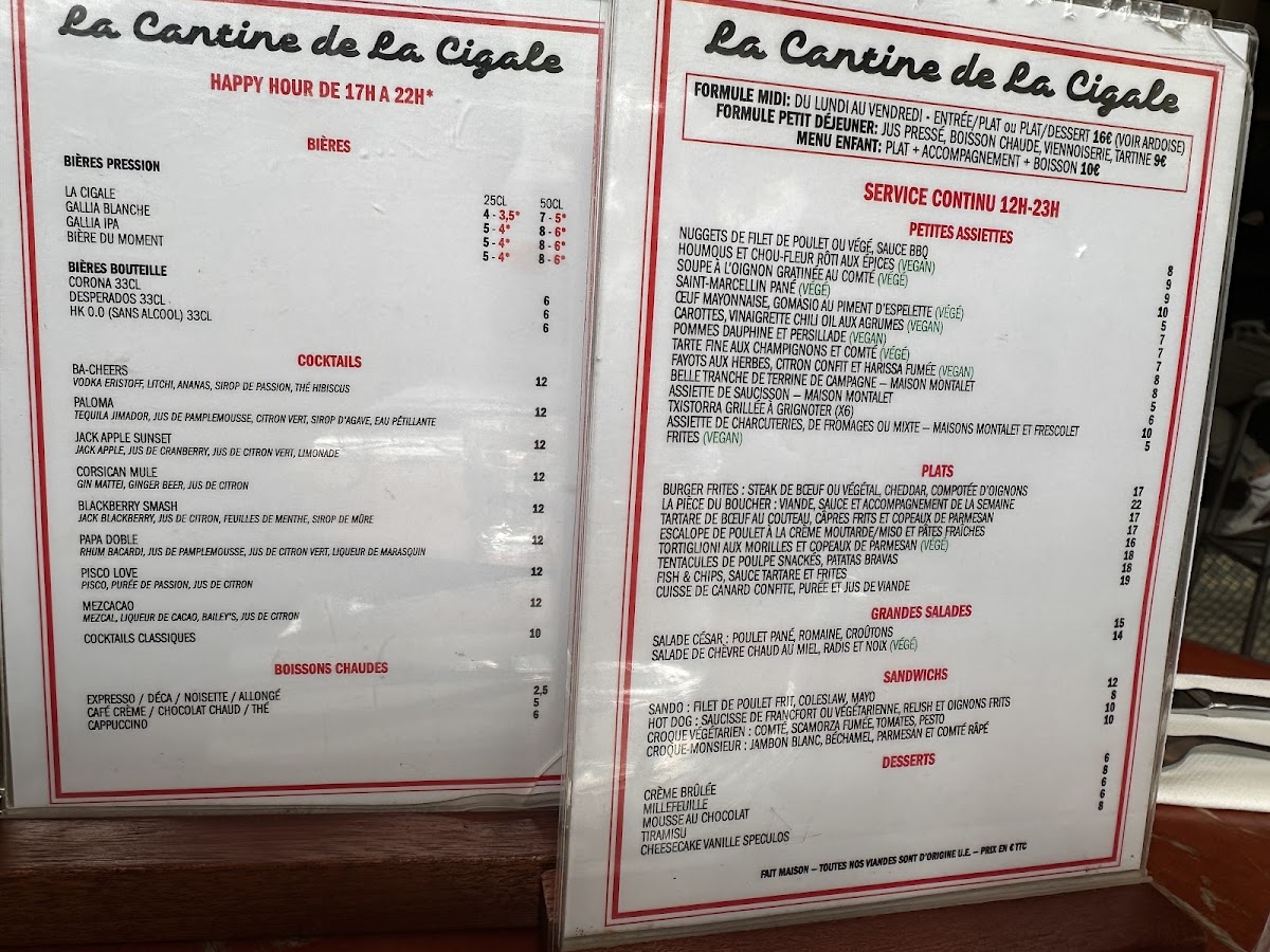 La Cantine de la Cigale Photo Menu 5