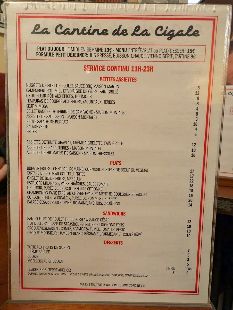 La Cantine de la Cigale Photo Menu 7