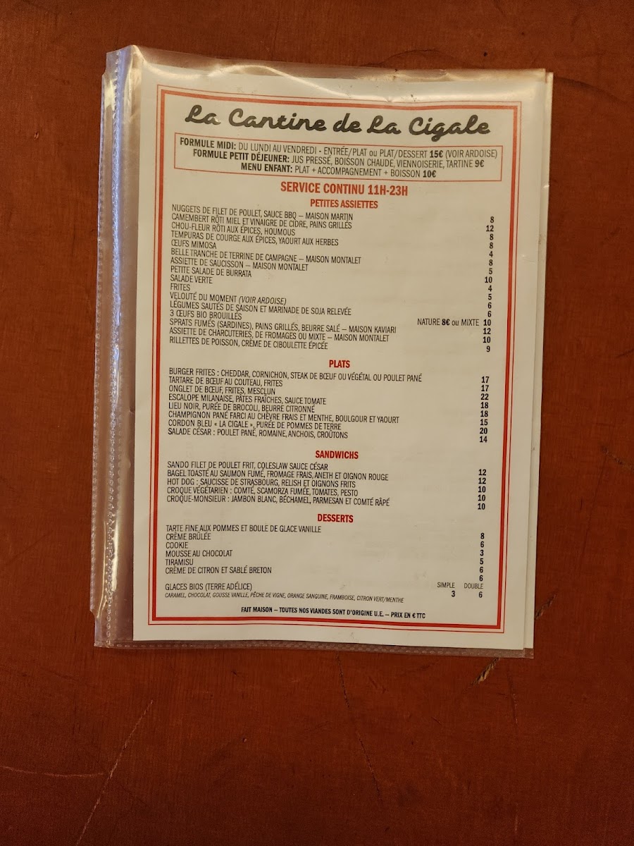 La Cantine de la Cigale Photo Menu 9