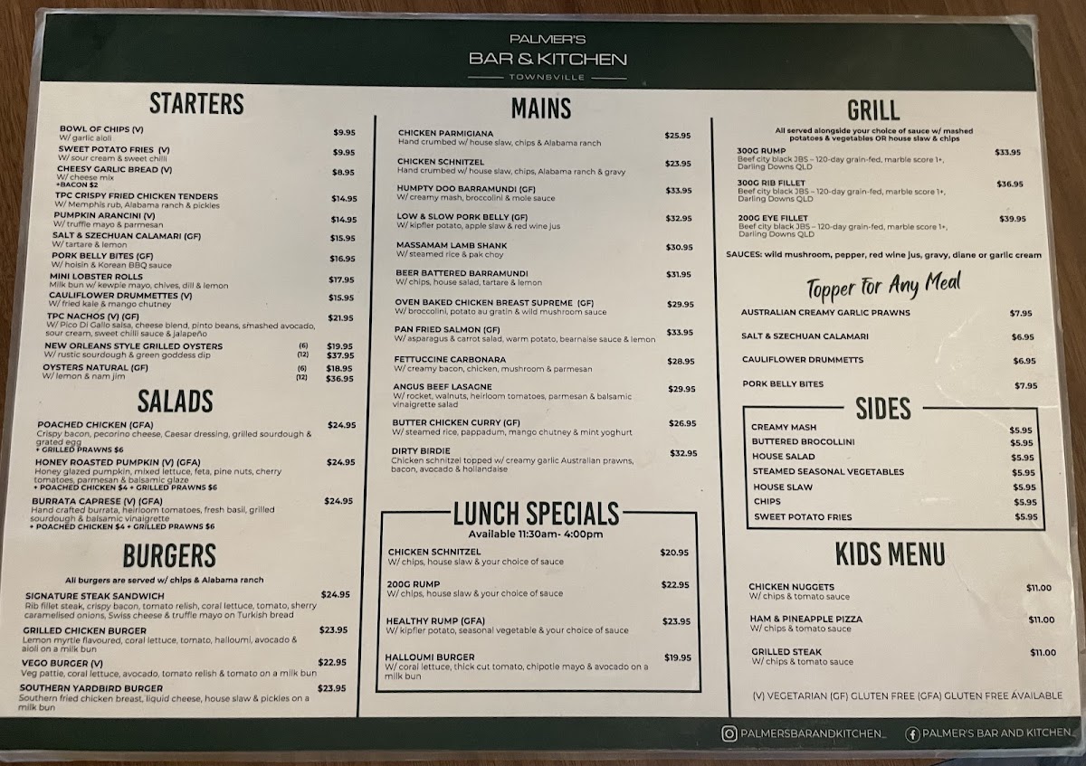 Palmer's Bar and Kitchen Photo Menu 5