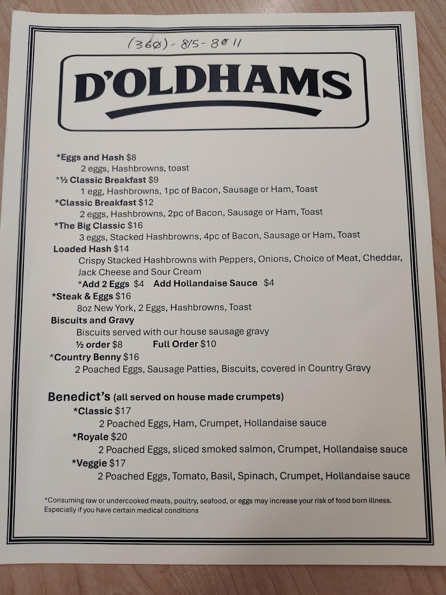 D'Oldham's Epic Cafe Photo Menu 2