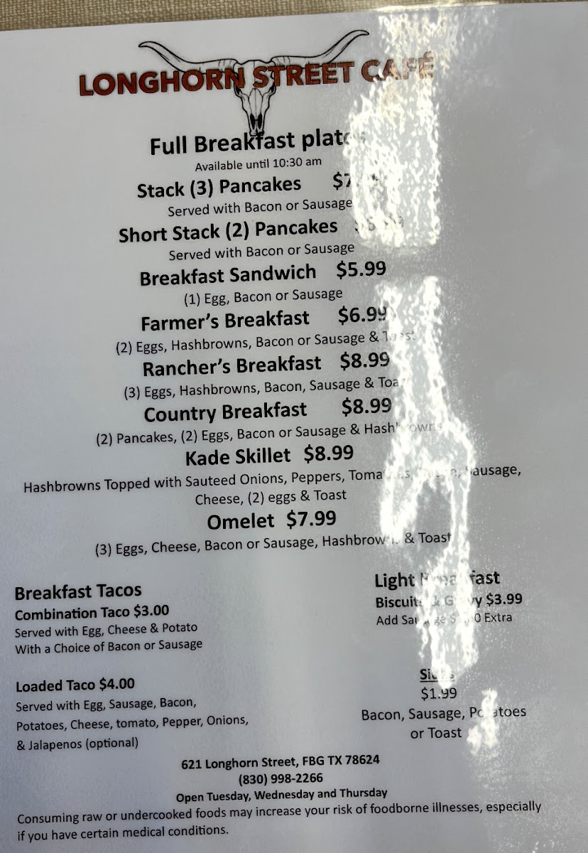 Longhorn Street Cafe Photo Menu 1