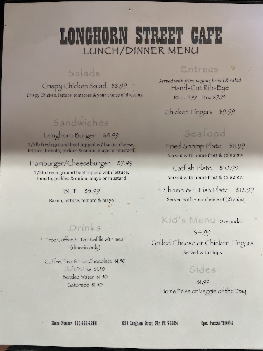 Longhorn Street Cafe Photo Menu 2