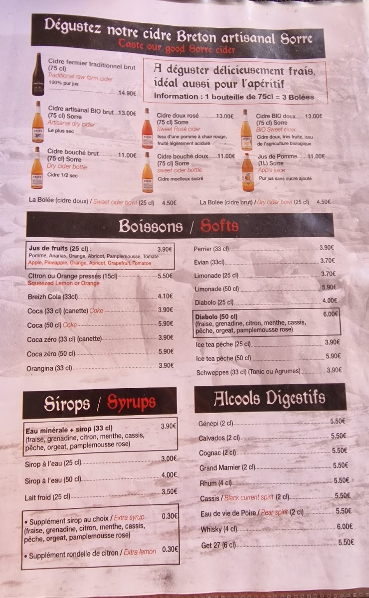 Aux Crêperies Bretonnes La Bolée Photo Menu 3