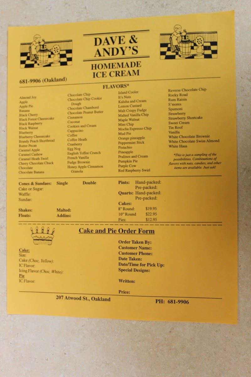 Dave & Andy's Homemade Ice Cream Photo Menu 7