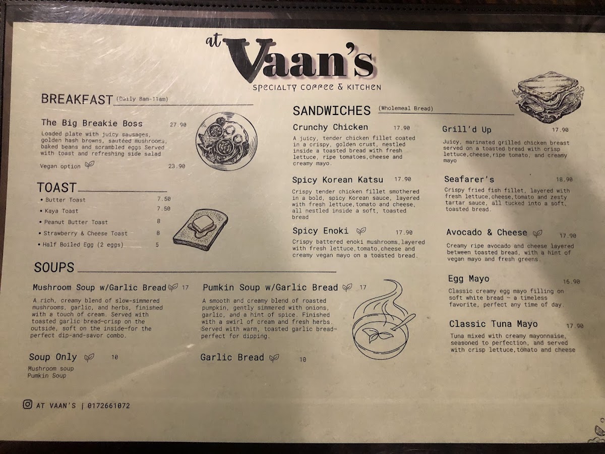 At Vaan’s Specialty Coffee & Kitchen Photo Menu 1