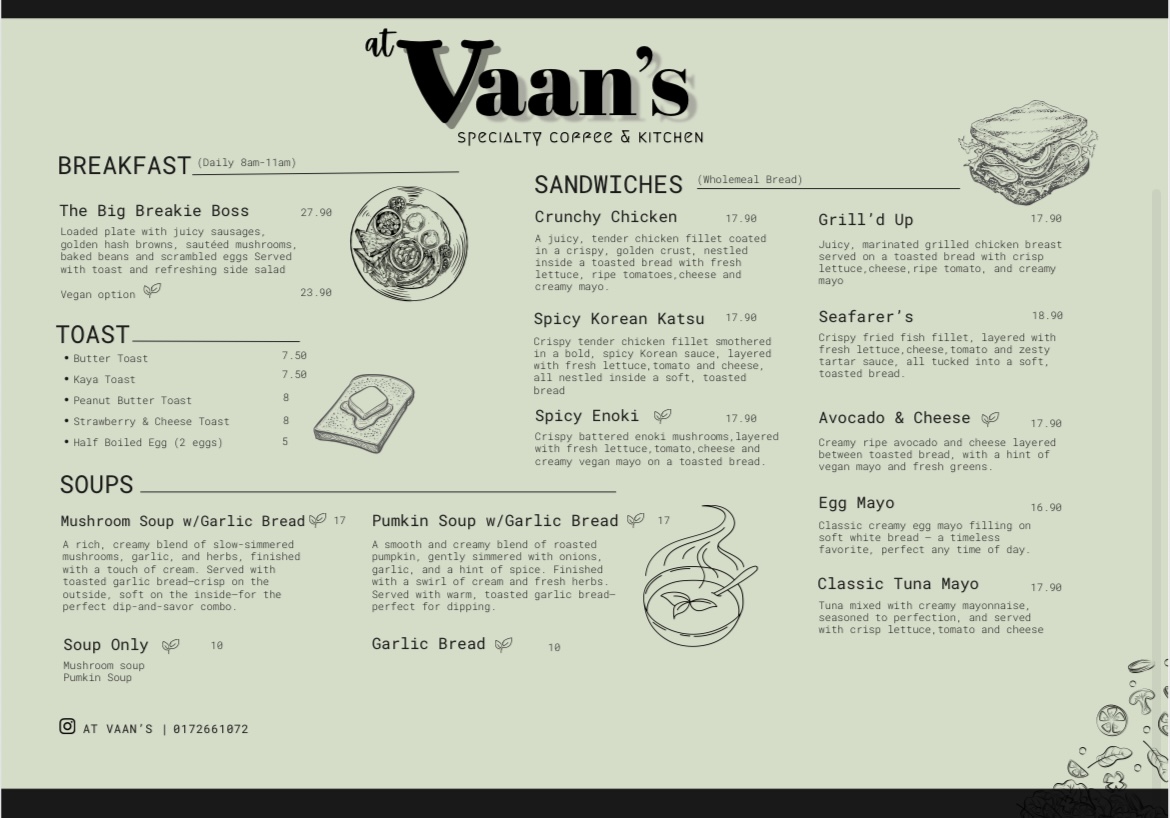 At Vaan’s Specialty Coffee & Kitchen Photo Menu 2