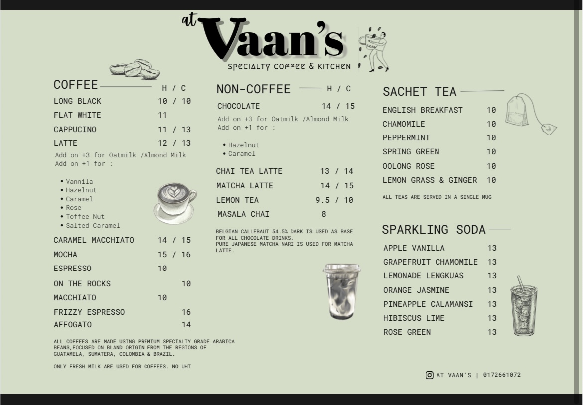 At Vaan’s Specialty Coffee & Kitchen Photo Menu 3