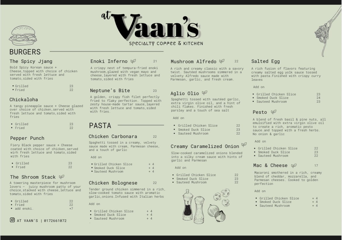 At Vaan’s Specialty Coffee & Kitchen Photo Menu 4