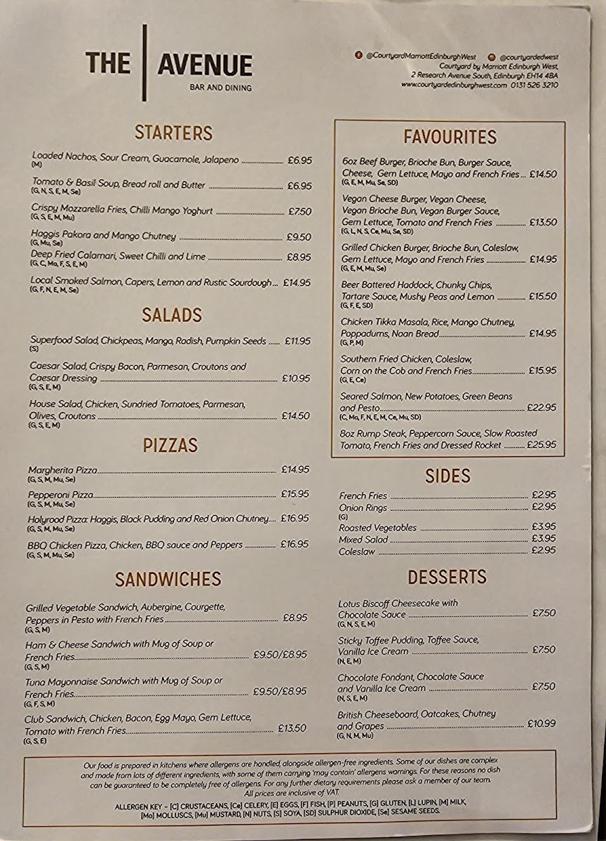 Courtyard by Marriott Edinburgh West Restaurant Photo Menu 1