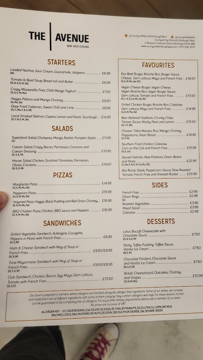 Courtyard by Marriott Edinburgh West Restaurant Photo Menu 2
