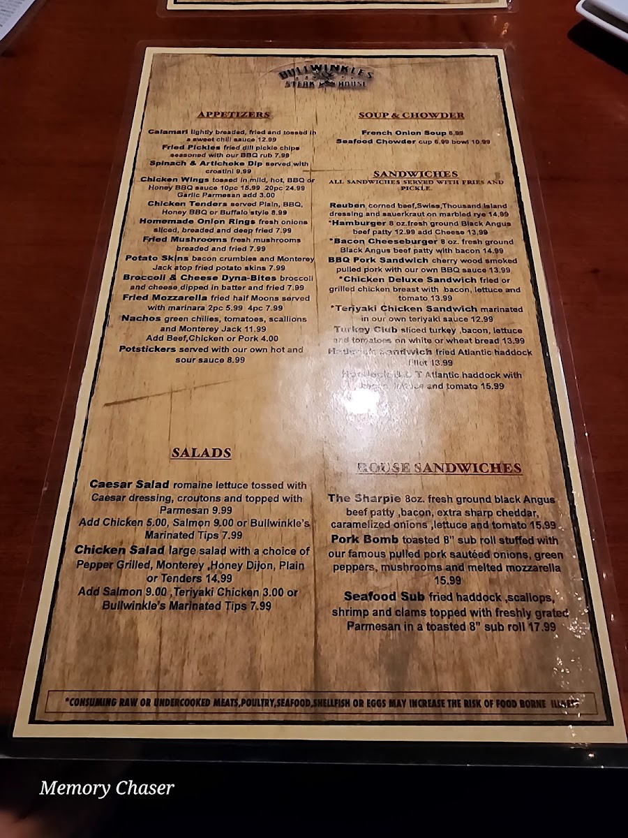 Bullwinkle's Steak House Photo Menu 1