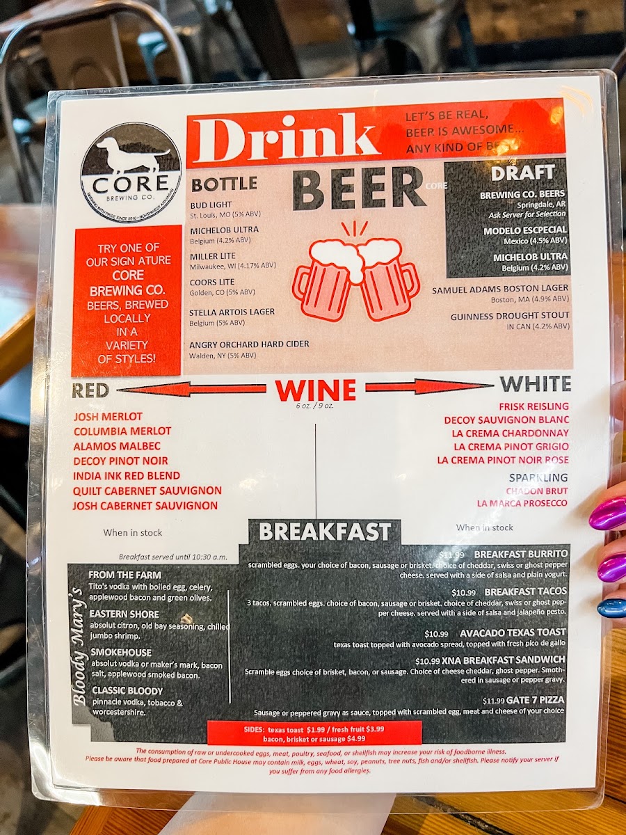 Core Brewing Company, XNA Photo Menu 5