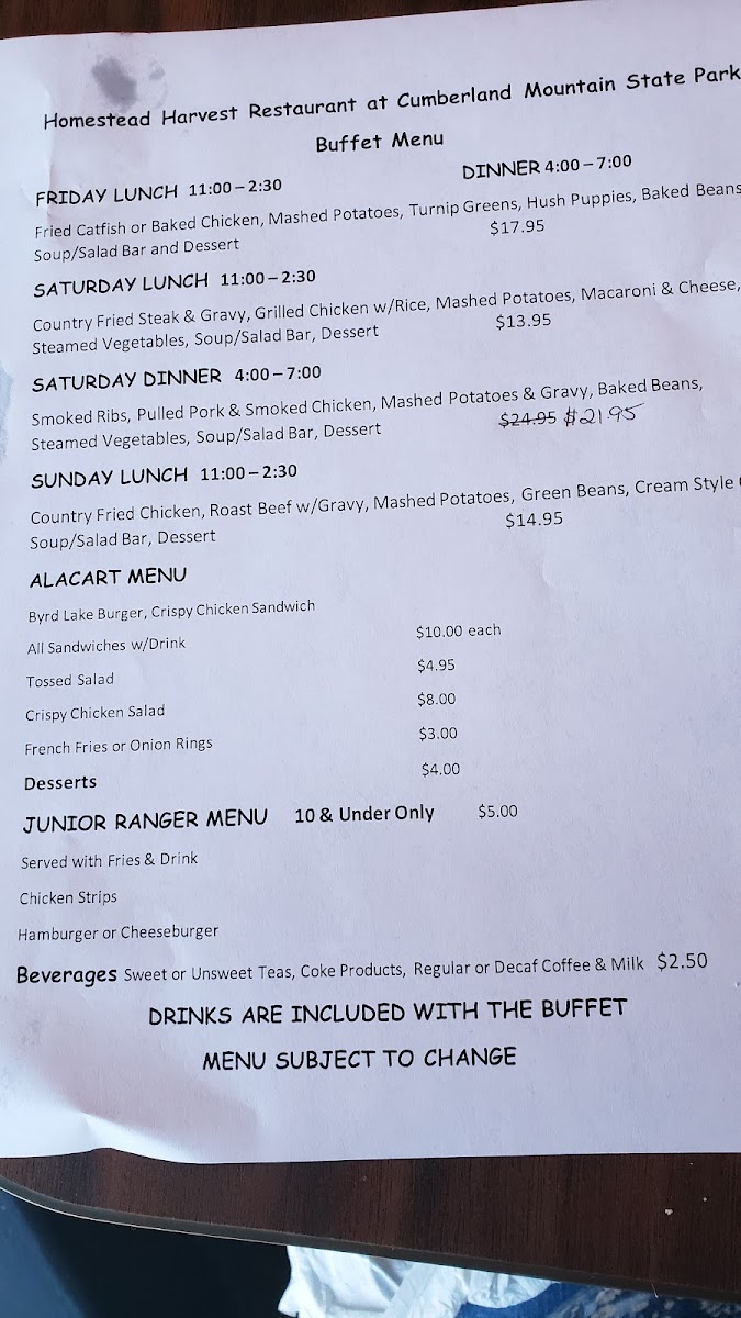 The Restaurant at Cumberland Mountain Photo Menu 1