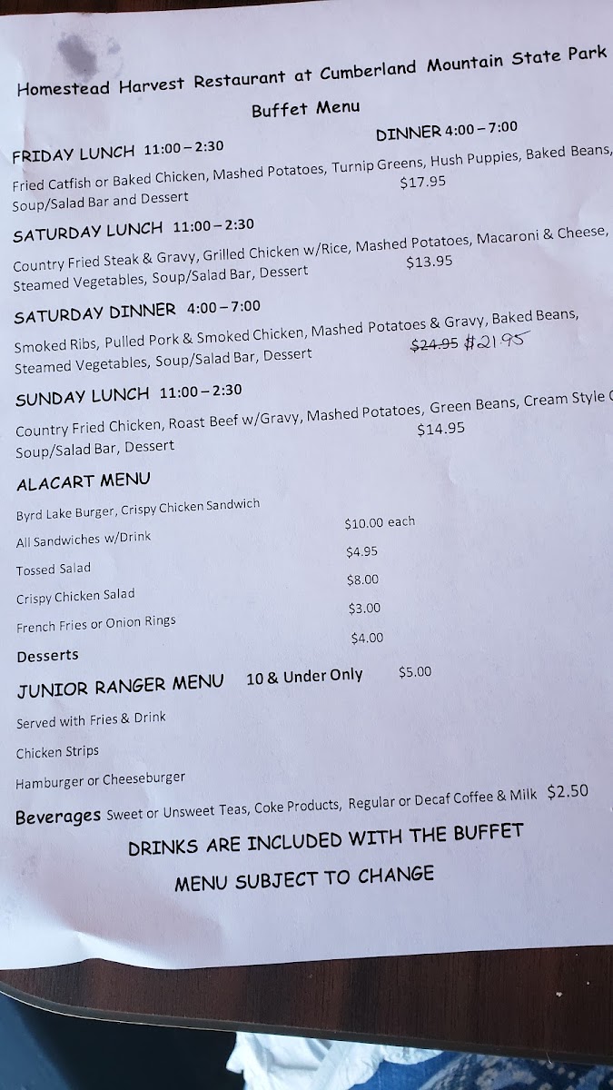 The Restaurant at Cumberland Mountain Photo Menu 2