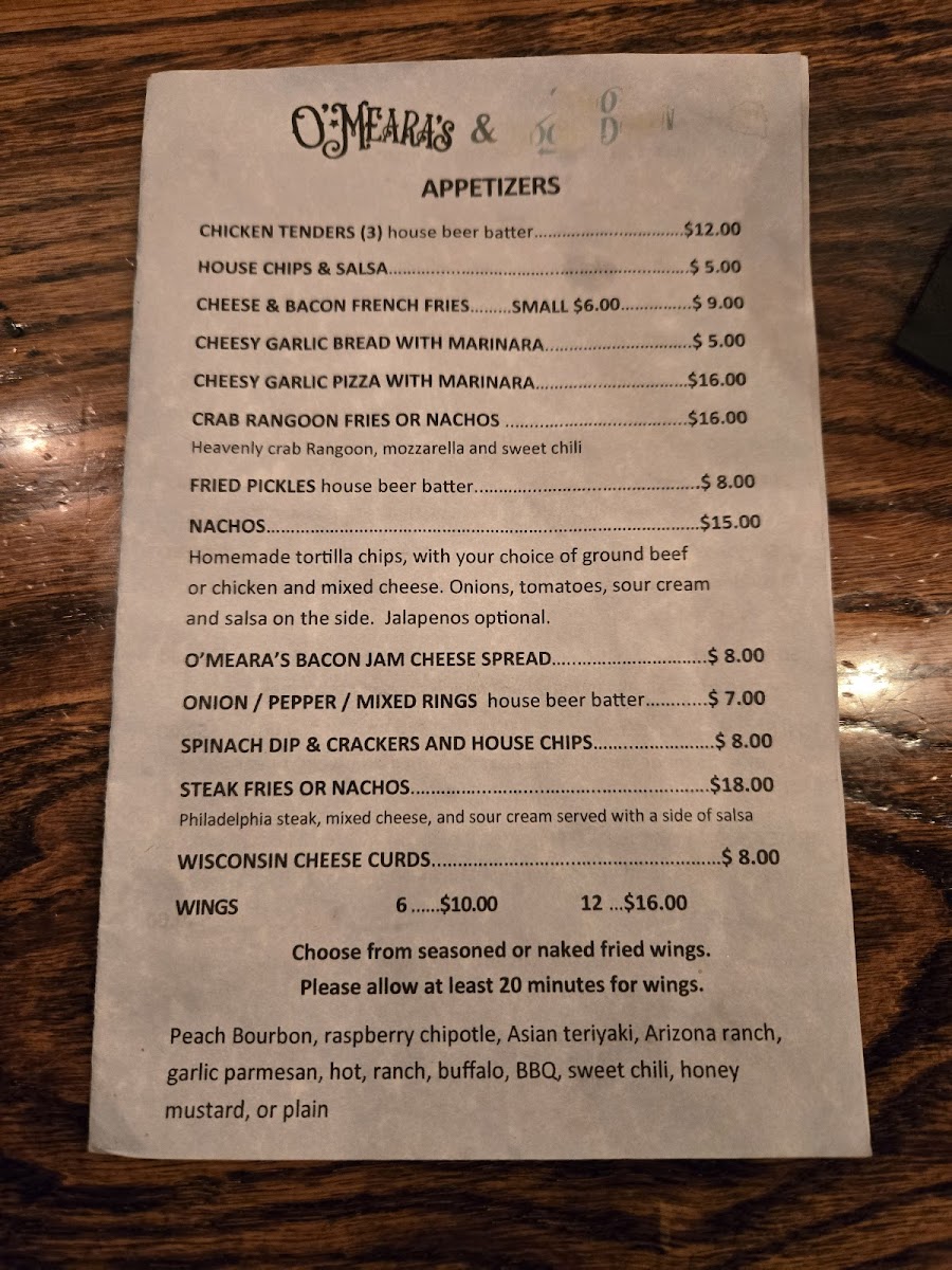 O'Meara's and Two Doors Down Photo Menu 4