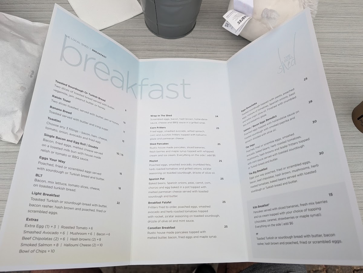 The Local Shed Cafe Photo Menu 1