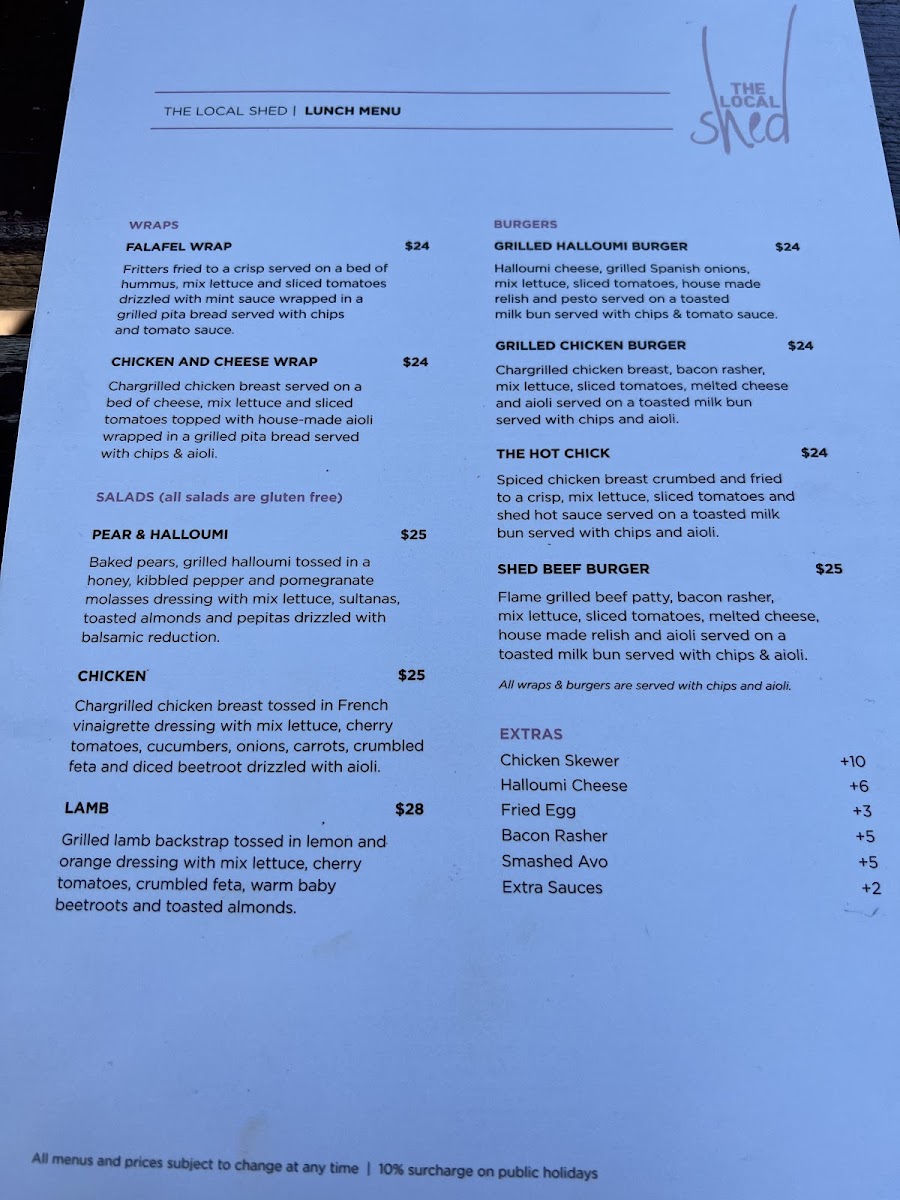 The Local Shed Cafe Photo Menu 3