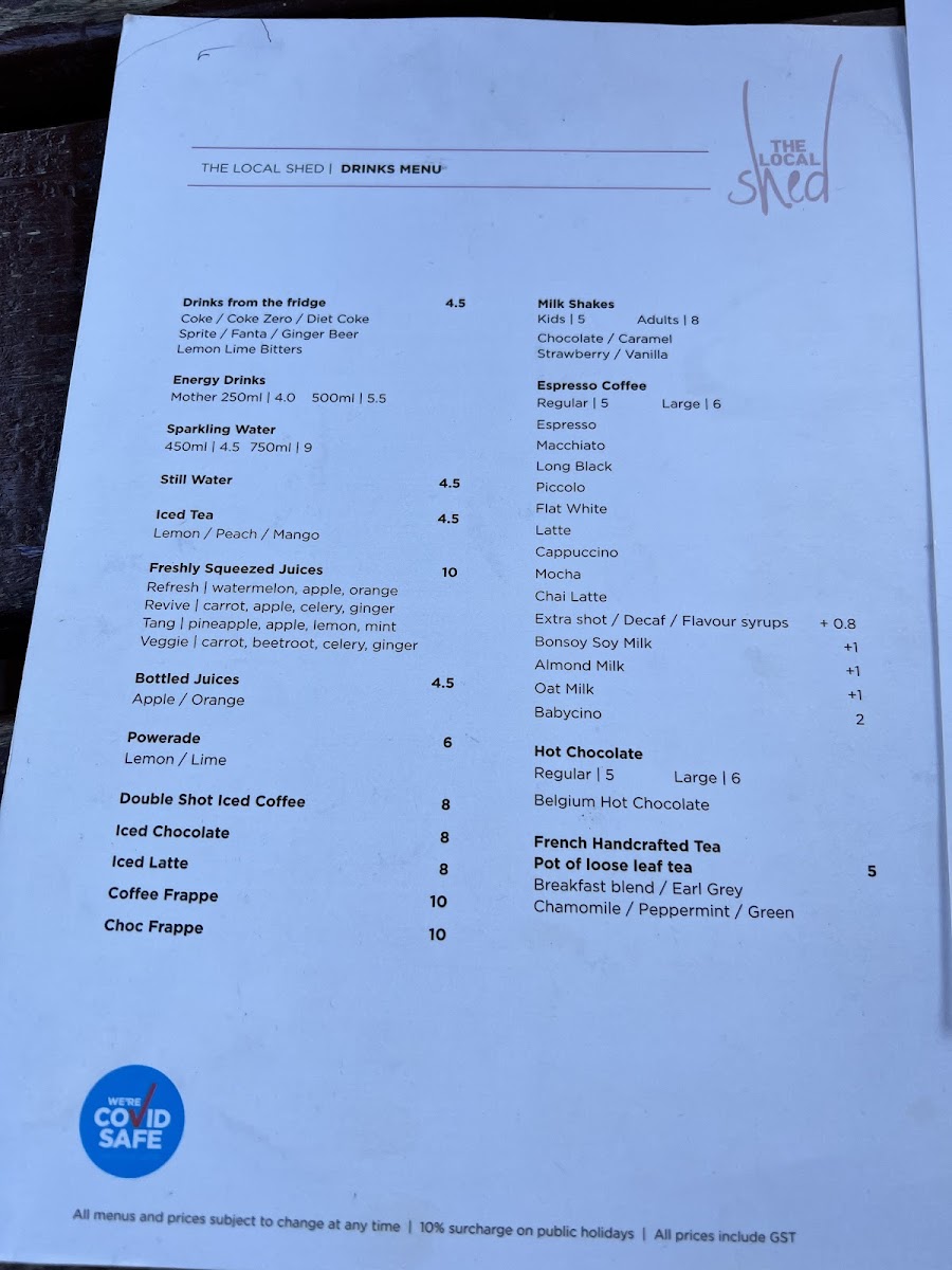 The Local Shed Cafe Photo Menu 8