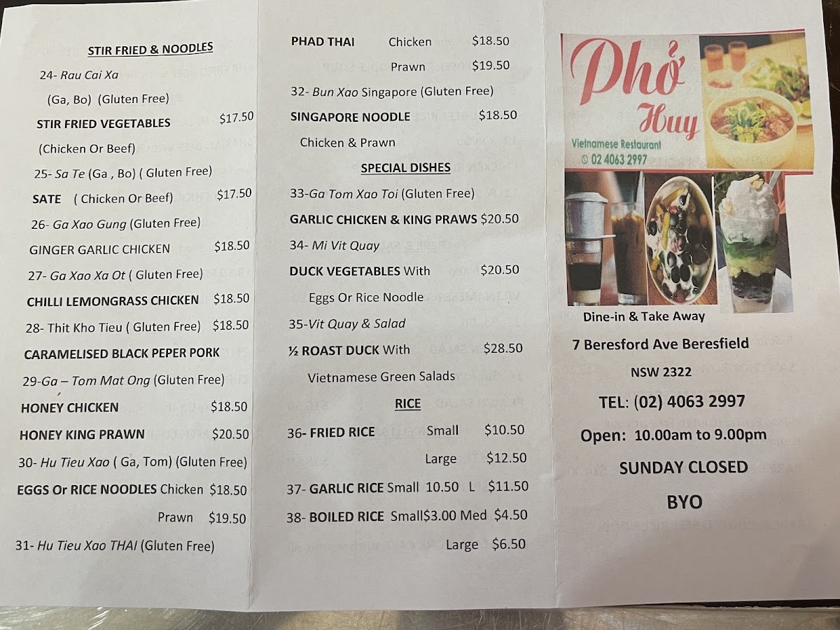 Pho Huy Restaurant Photo Menu 2