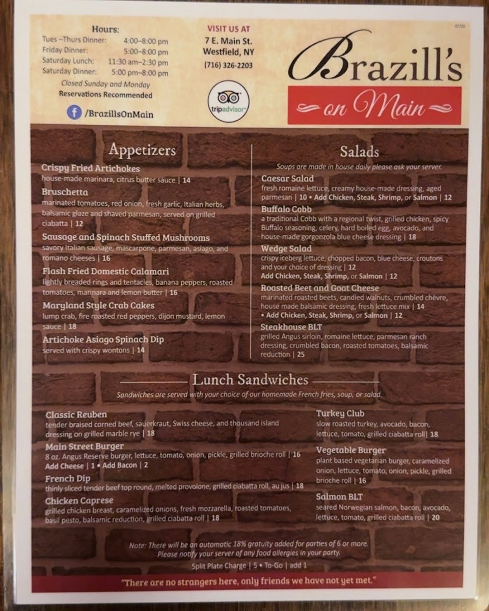 Brazill's on Main Photo Menu 2
