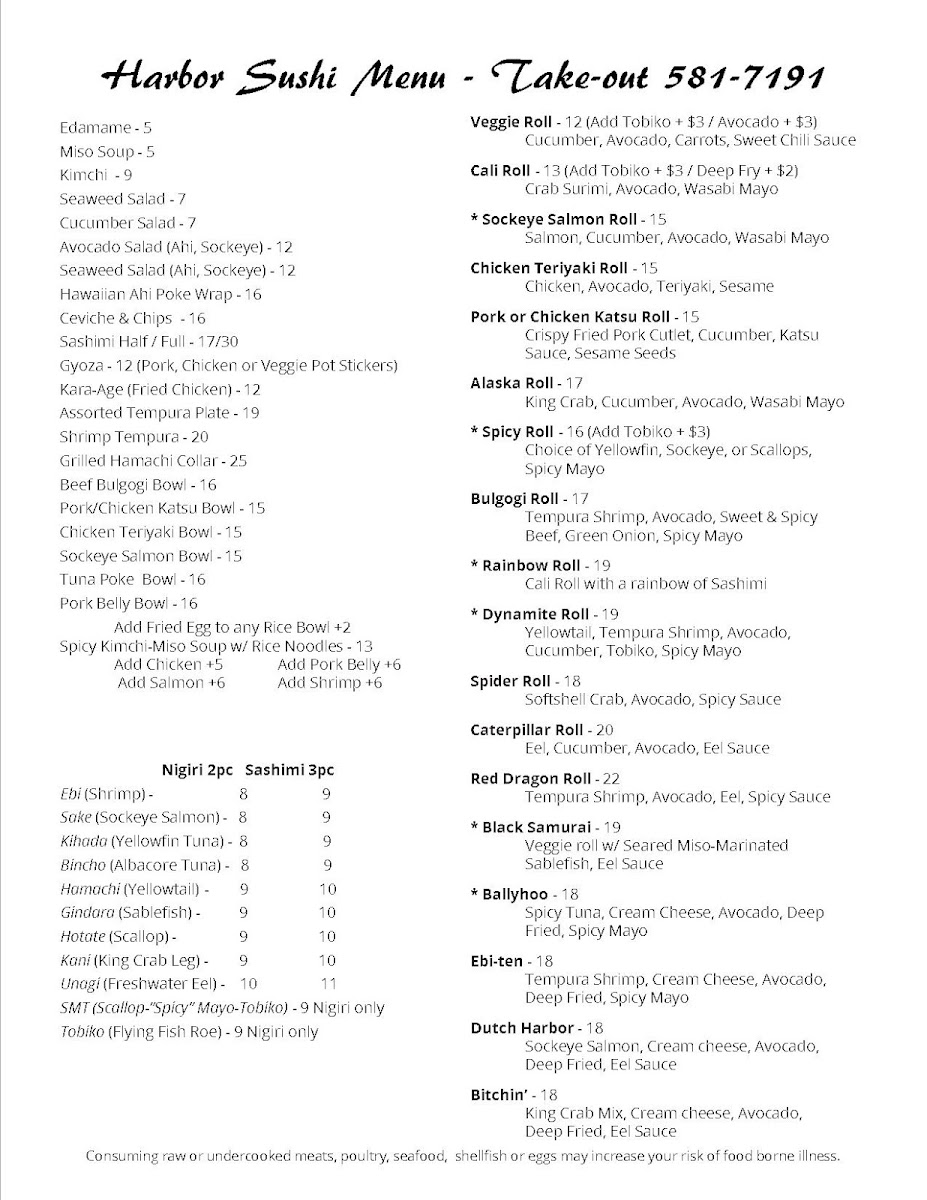 Harbor Sushi Photo Menu 1
