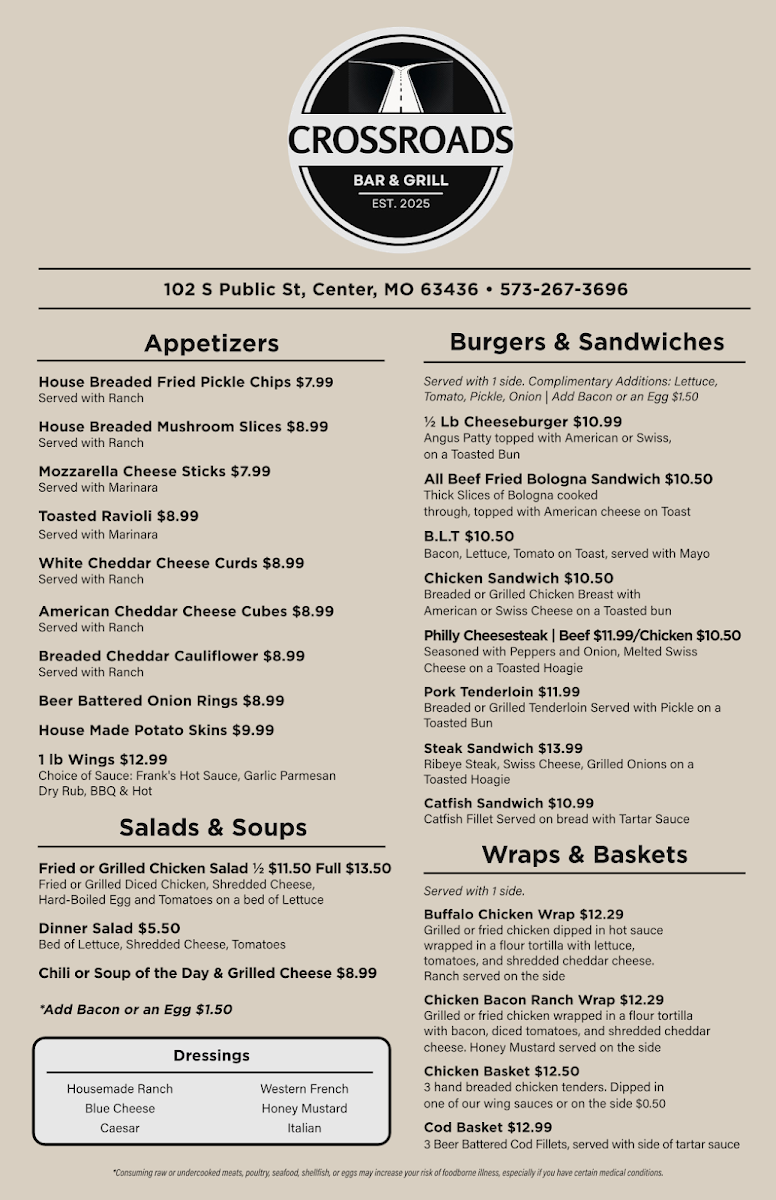 Crossroads Bar & Grill Photo Menu 1