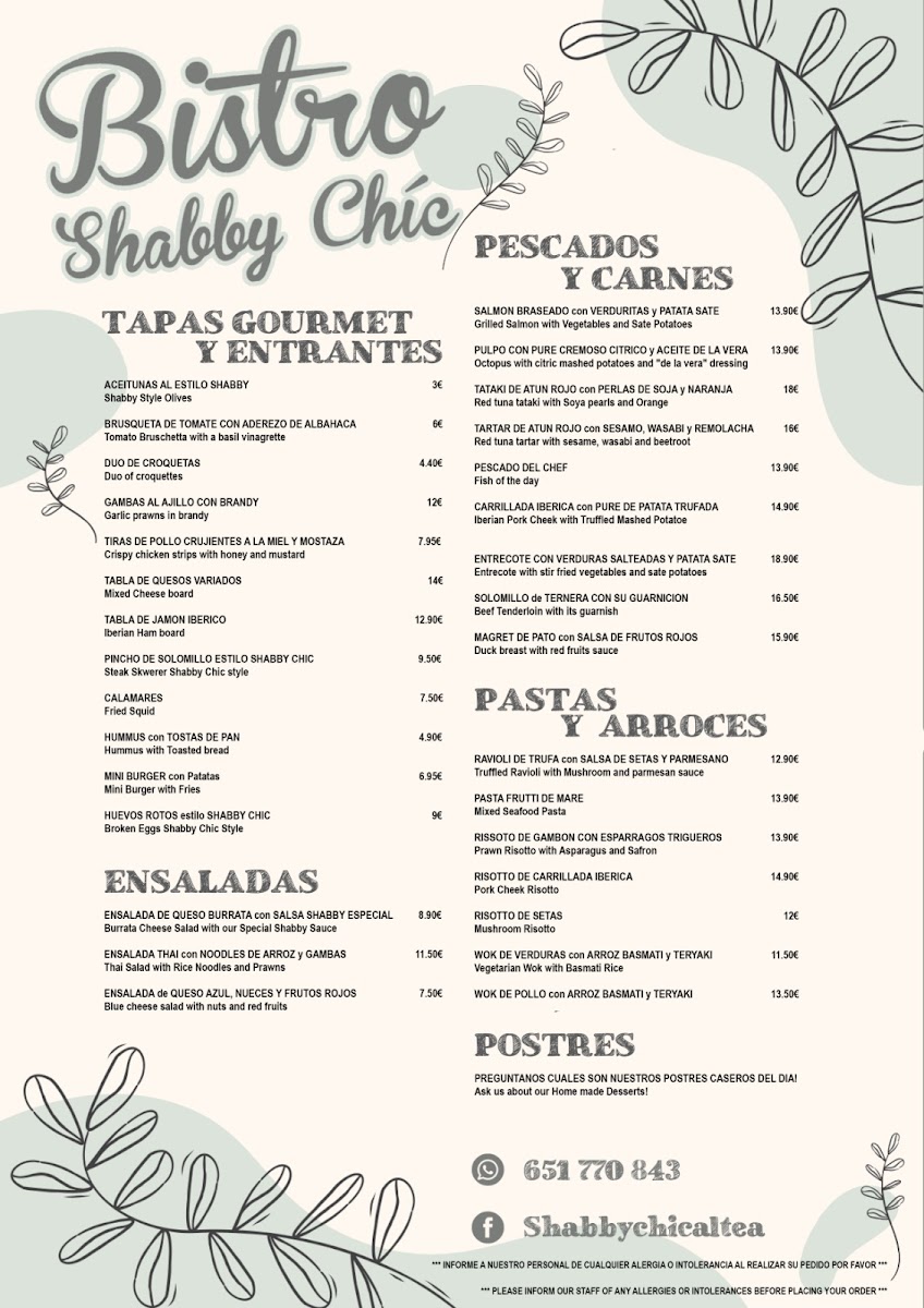Bistro Shabby Chíc Photo Menu 2