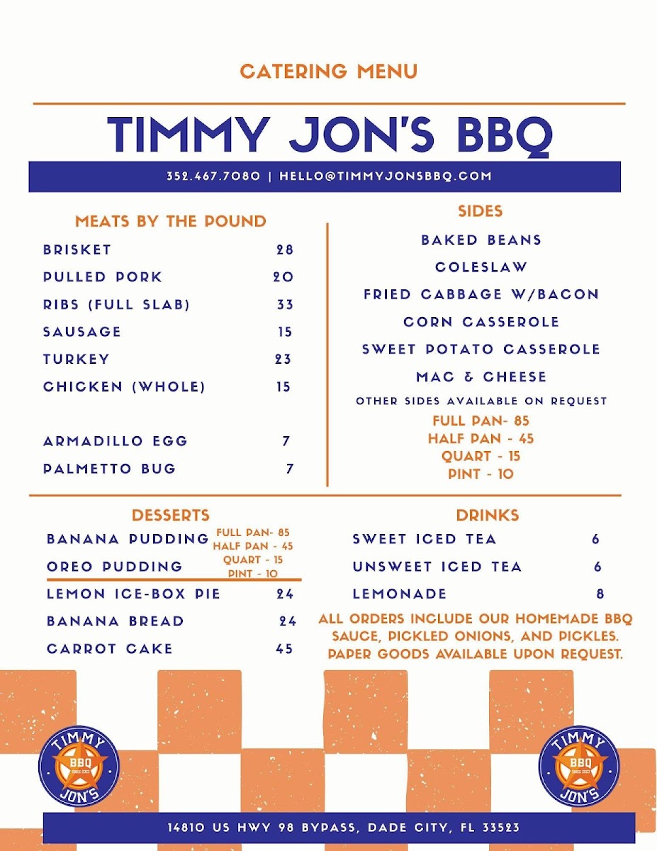 Timmy Jon's BBQ Photo Menu 1