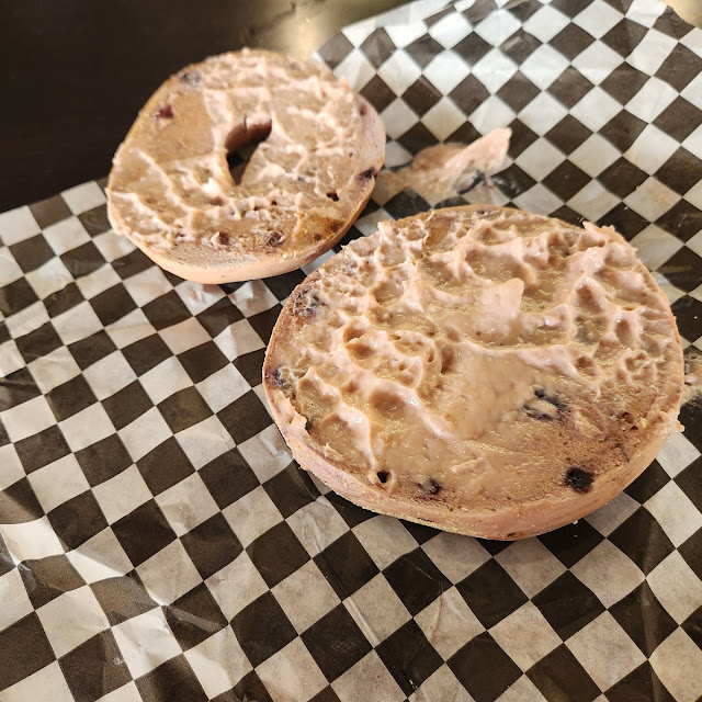 Blueberry Bagel with Strawberry Cream Cheese Spread