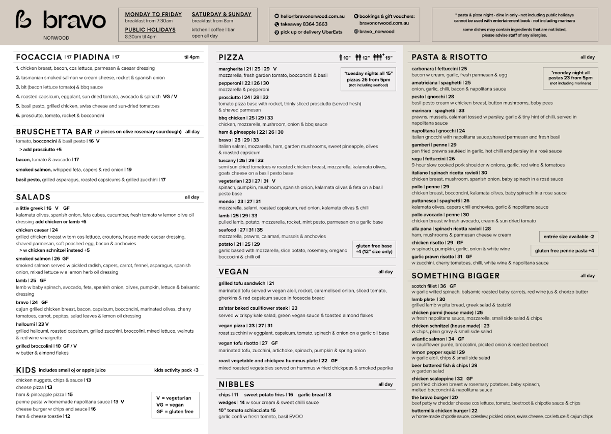 Bravo Norwood Photo Menu 1