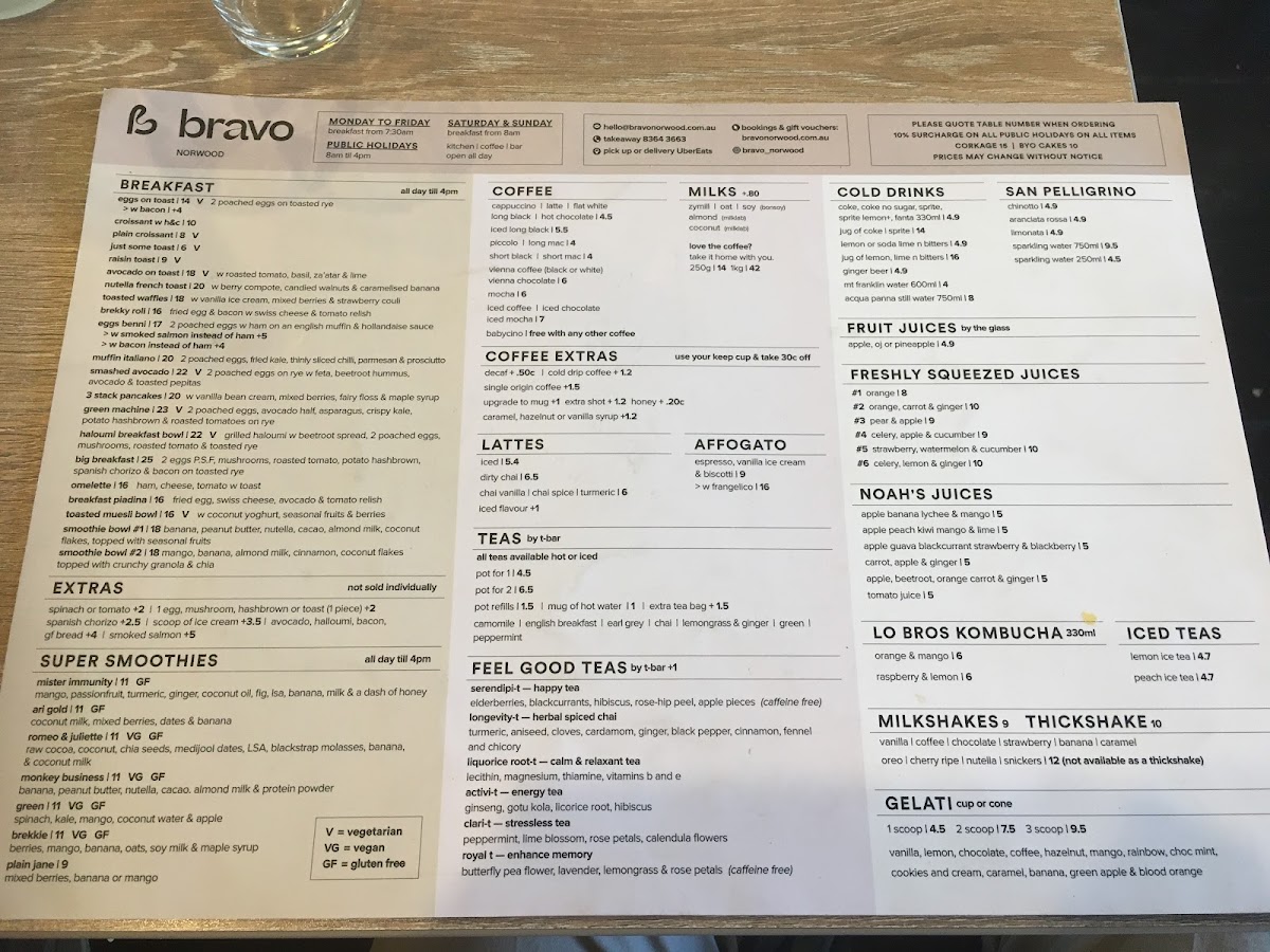 Bravo Norwood Photo Menu 2
