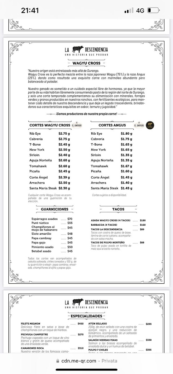 La Descendencia Restaurant Bar Photo Menu 3