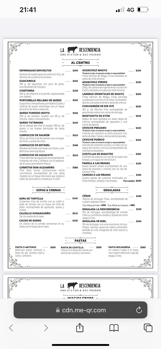 La Descendencia Restaurant Bar Photo Menu 4