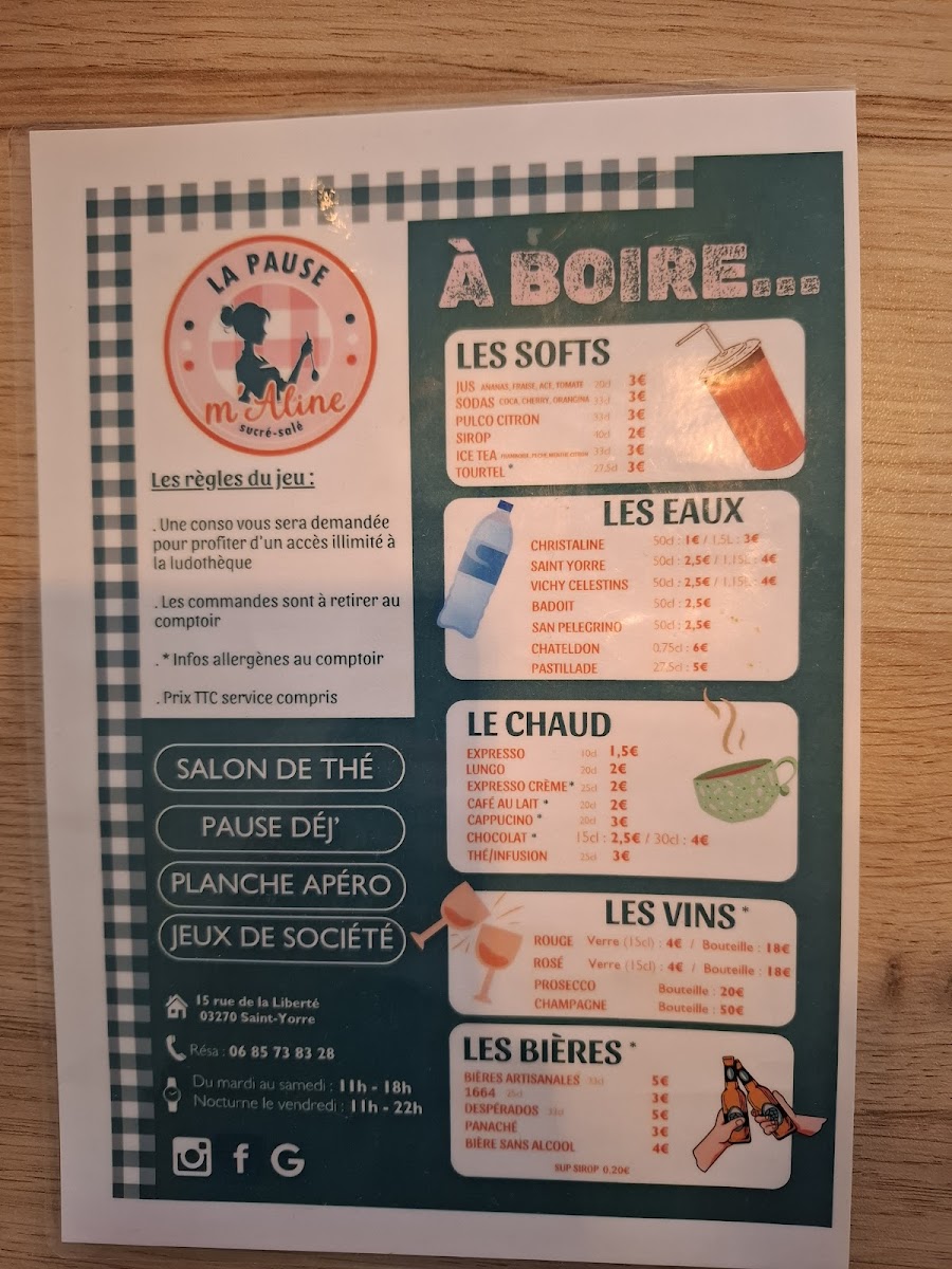 La Pause m'Aline Photo Menu 1