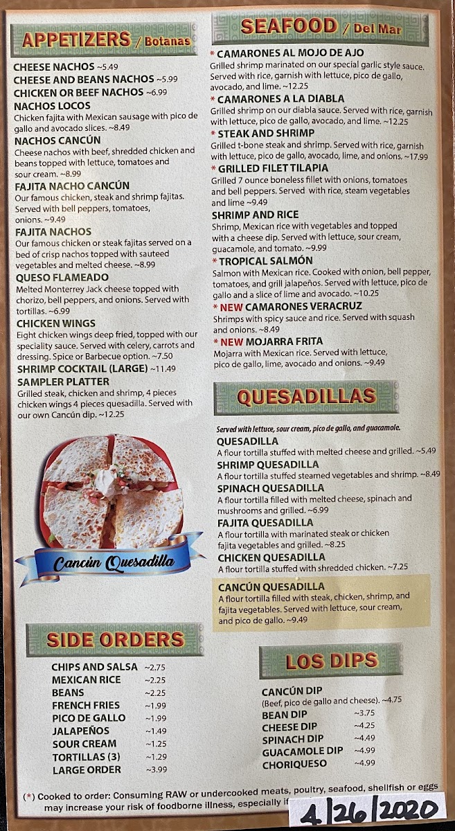 Cancun Mexican Restaurant Photo Menu 1