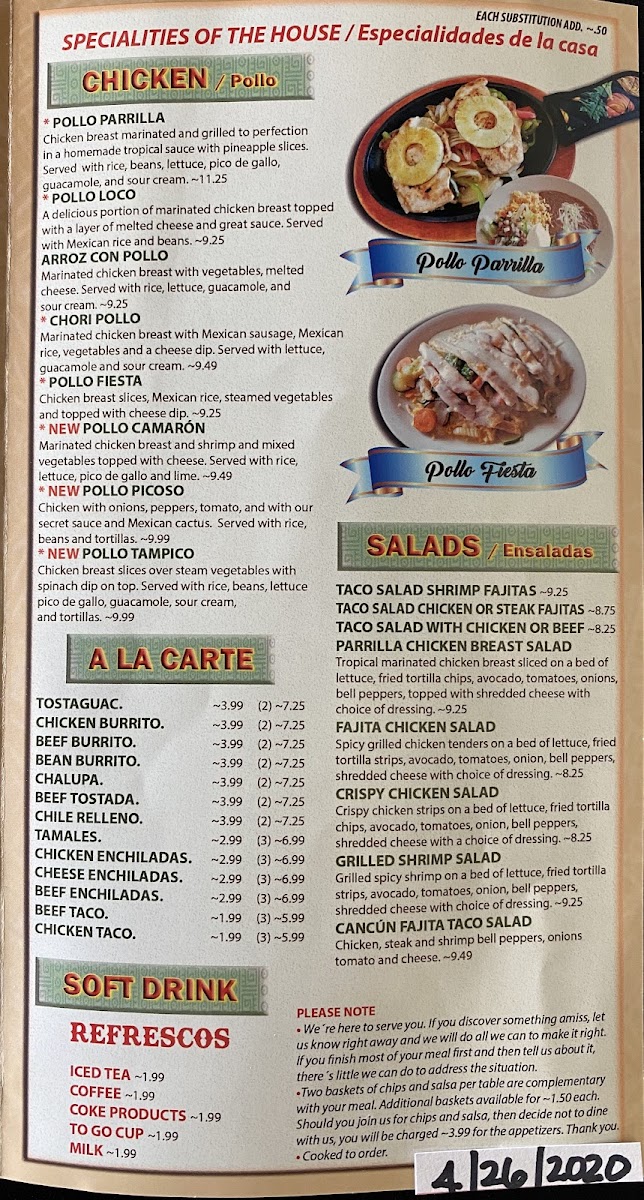 Cancun Mexican Restaurant Photo Menu 2