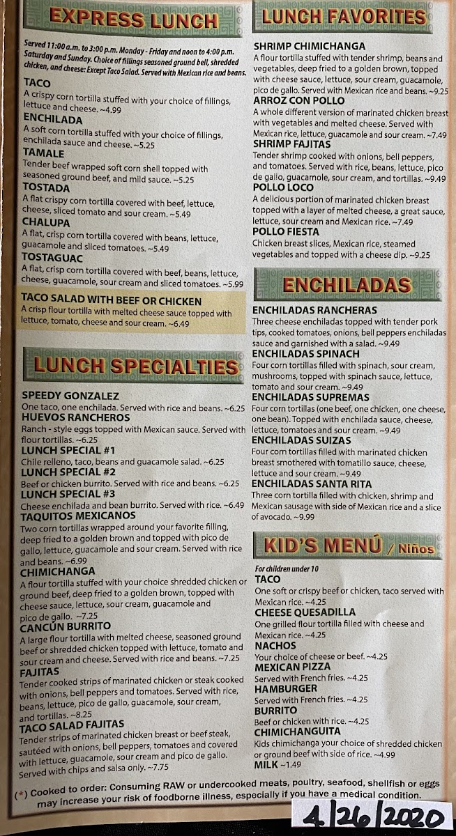Cancun Mexican Restaurant Photo Menu 3