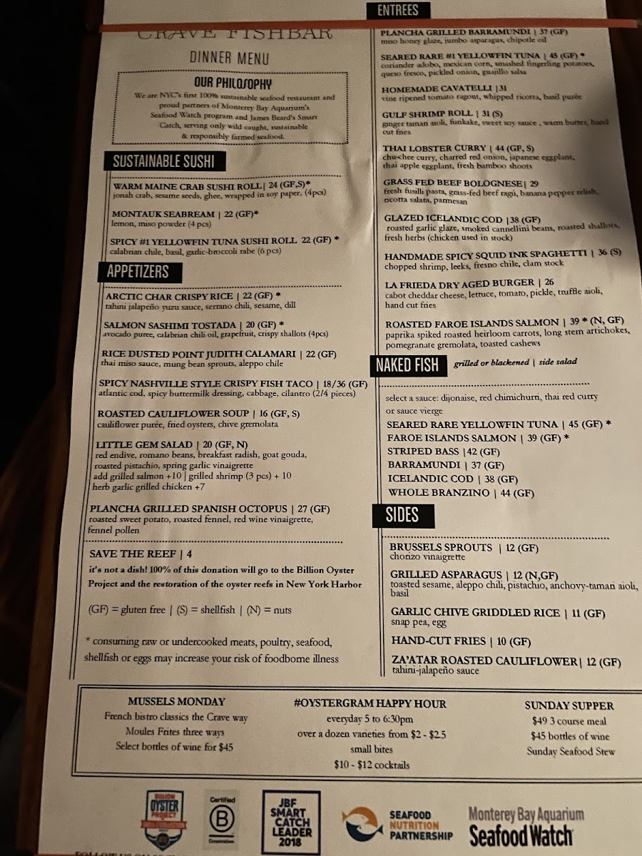 Crave Fishbar Upper East Side Photo Menu 1