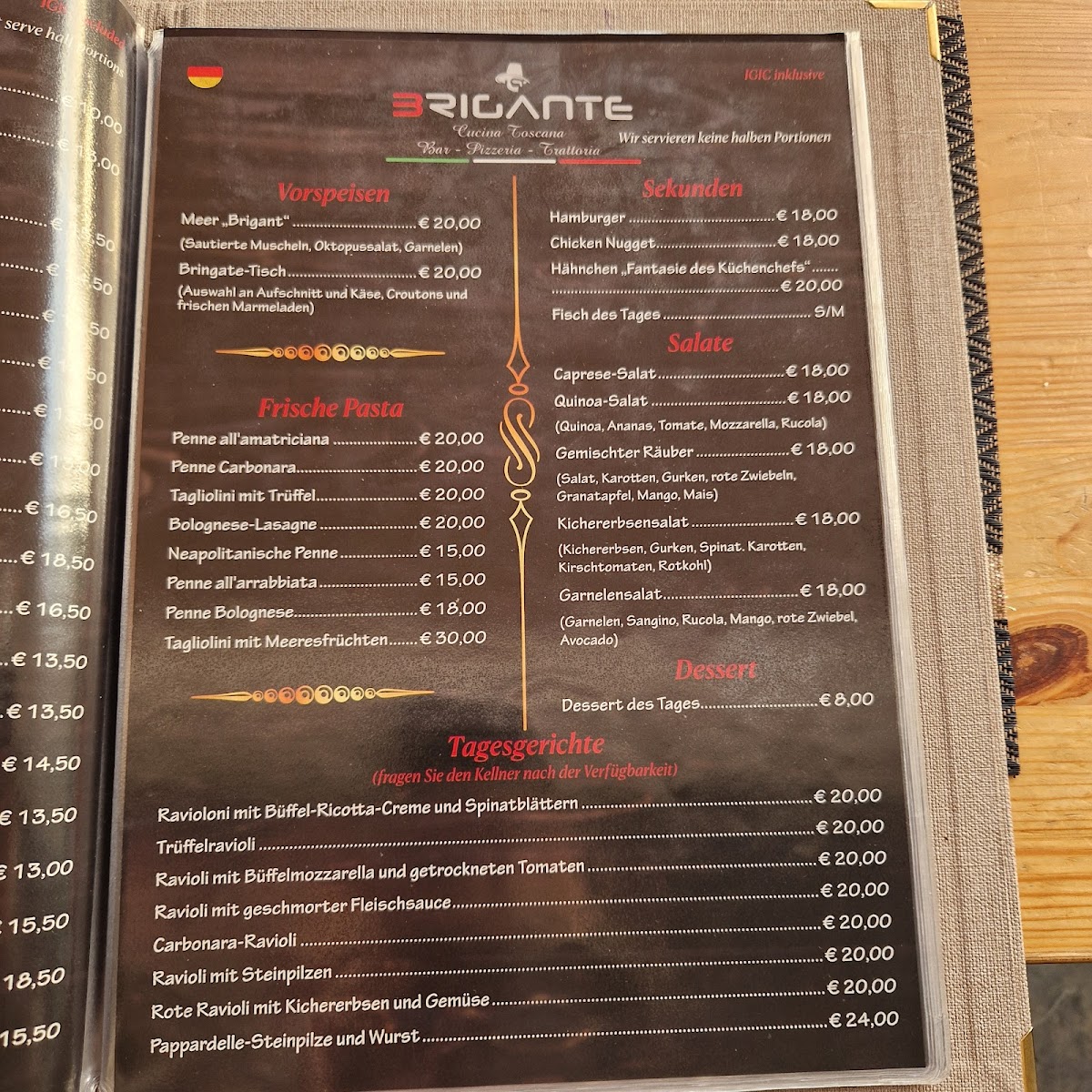 Brigante Feeling Food Photo Menu 2