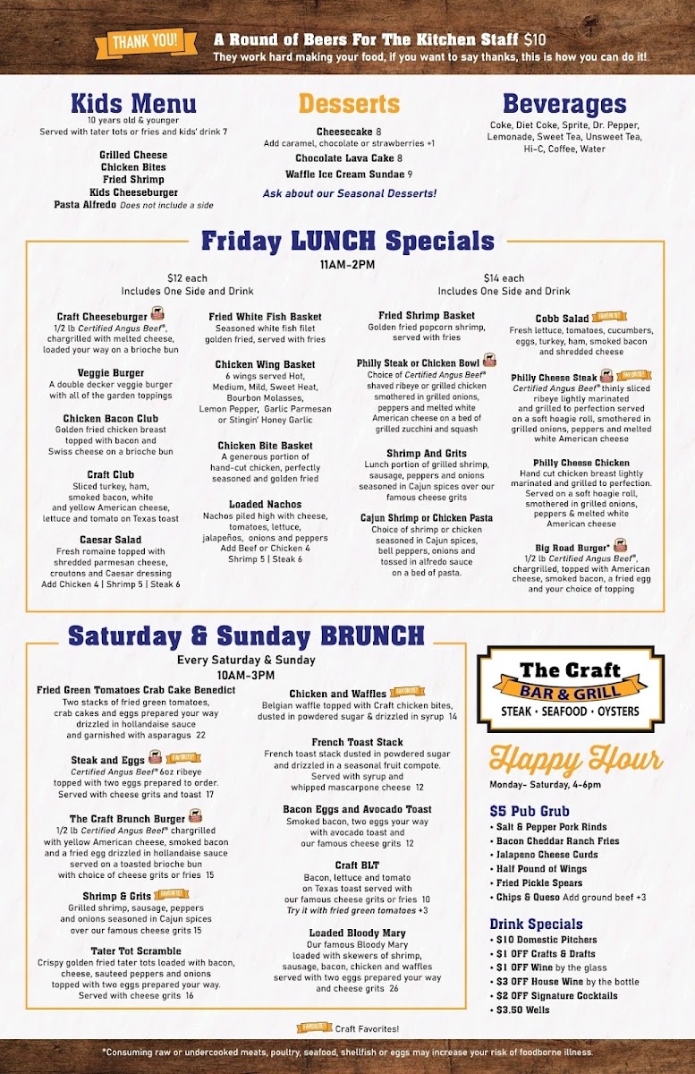 The Craft Bar and Grill Photo Menu 1