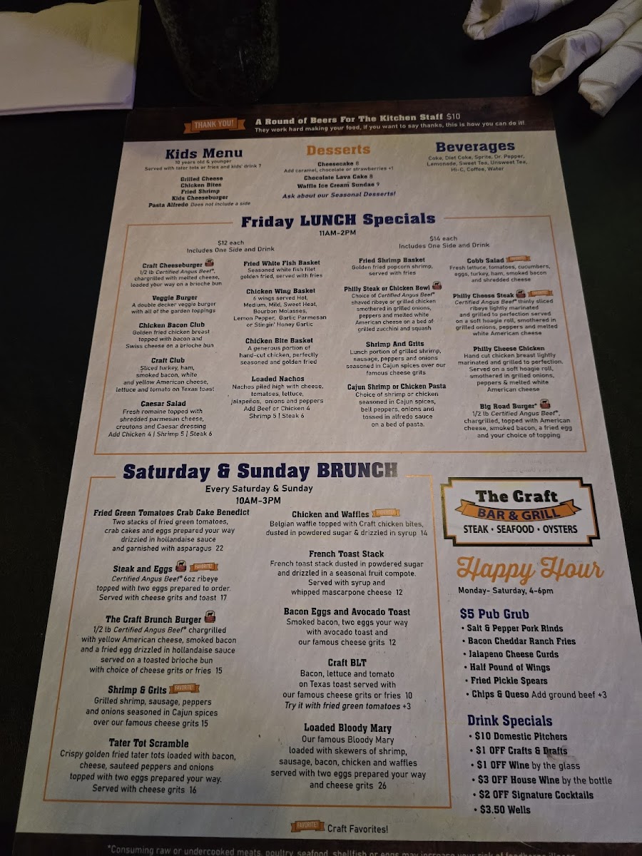 The Craft Bar and Grill Photo Menu 5