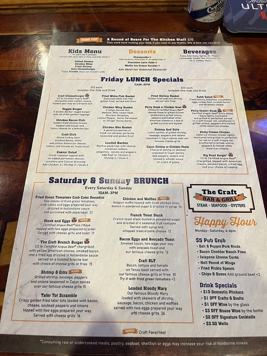 The Craft Bar and Grill Photo Menu 6