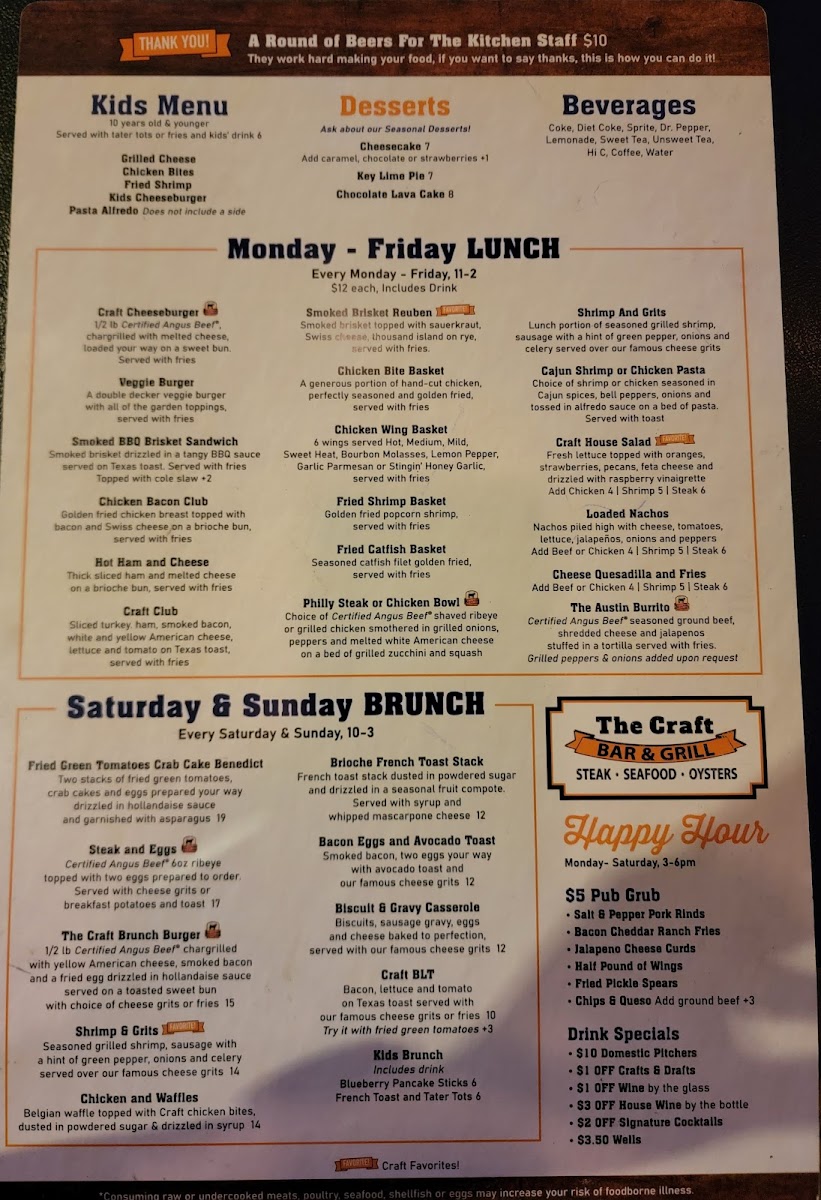 The Craft Bar and Grill Photo Menu 9
