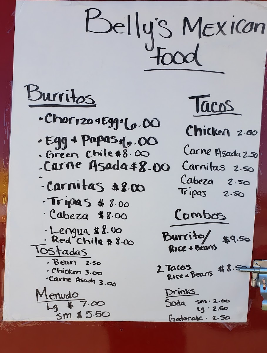 Belly's Mexican Food Photo Menu 3