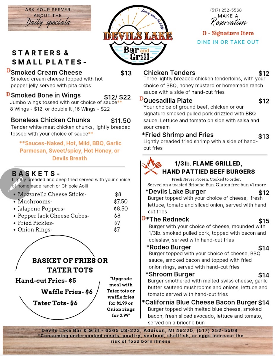 Devils Lake Bar and Grill Photo Menu 1