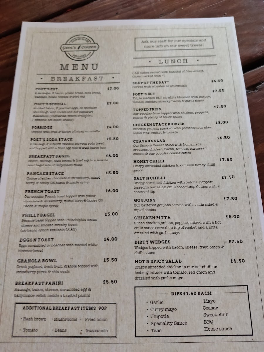 Poets Corner Cafe Photo Menu 1