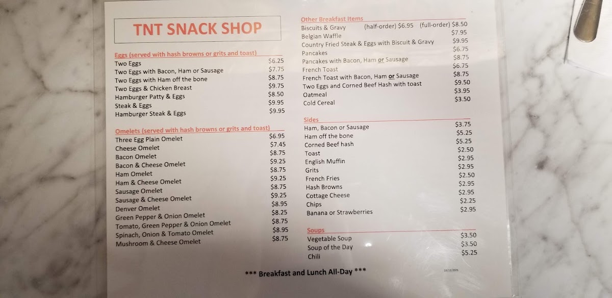 T N T's Snack Shop Photo Menu 2