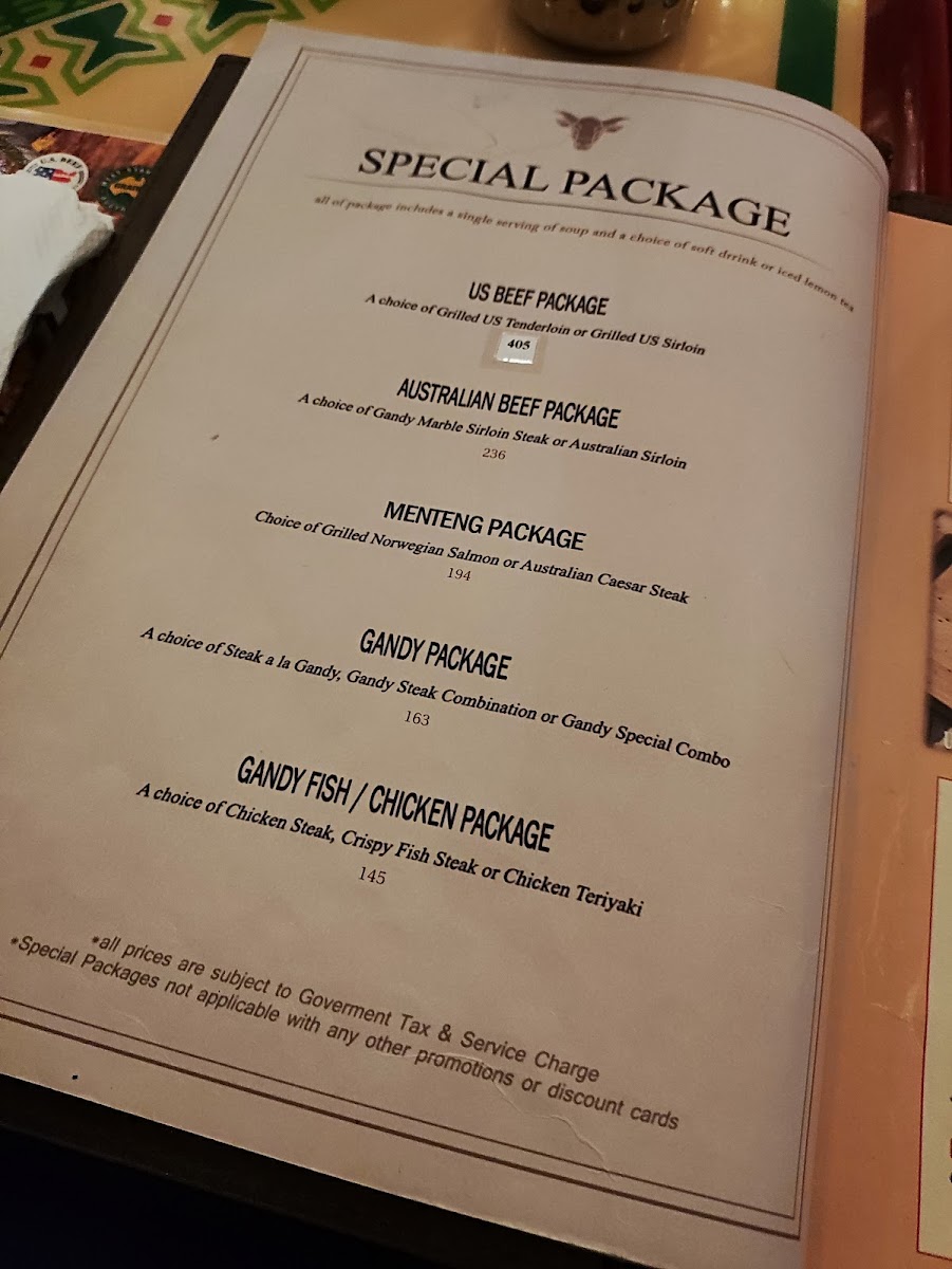 Gandy Steak House Photo Menu 2